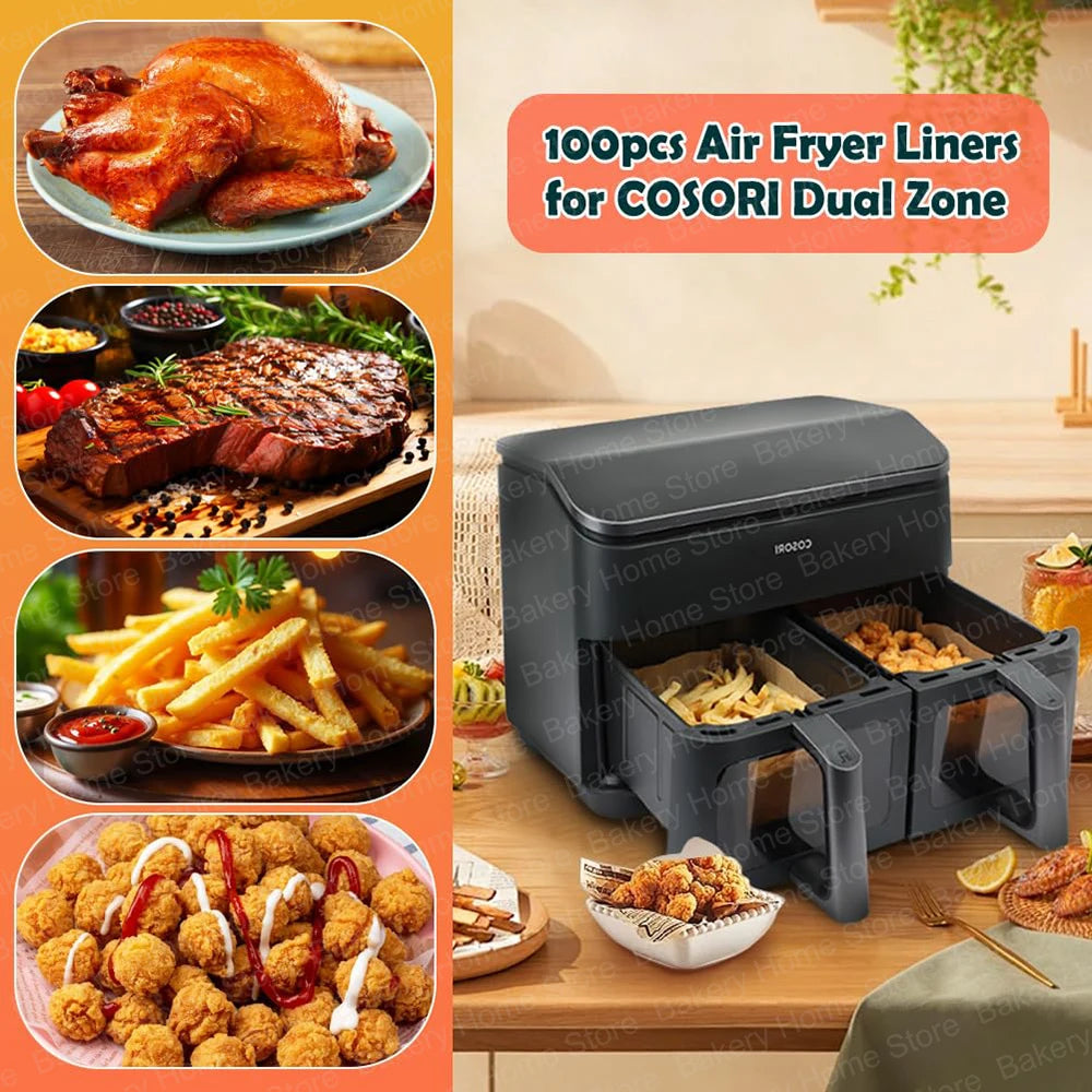 100 Papiers cuissons pour les deux bacs Cosori - Twinfry 10L