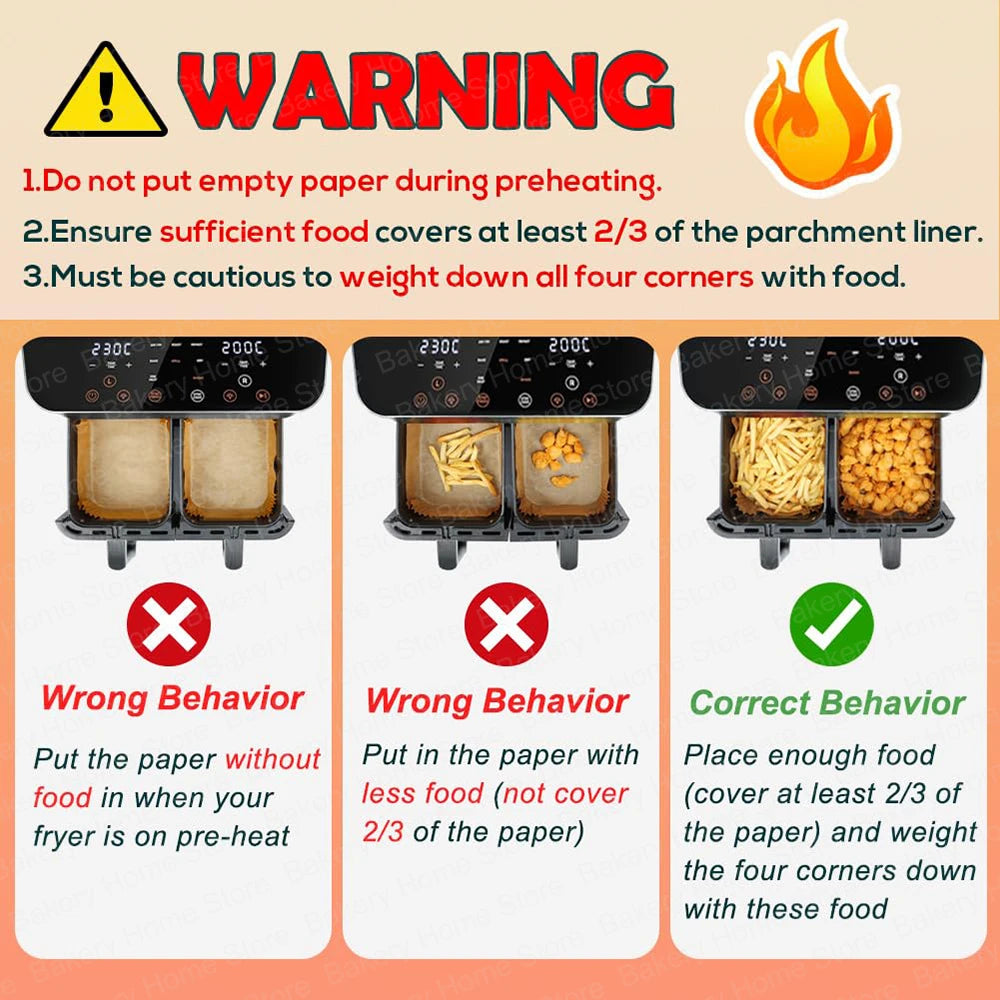 100 Papiers cuissons pour les deux bacs Cosori - Twinfry 10L